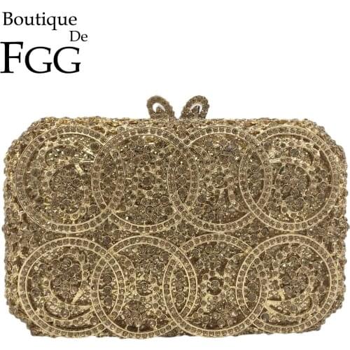 Boutique De FGG "Eight Circulars" Women Gold Evening Bags and Clutches Wedding Party Cocktail Crystal Clutch Handbags and Purses