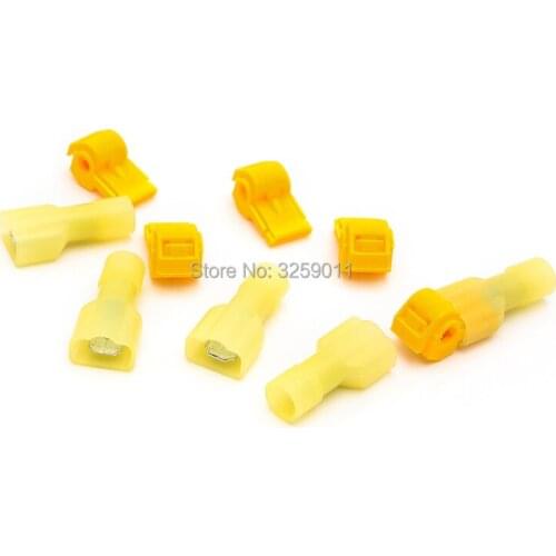 1PCS Self-Stripping Electrical T-Tap Wire Spade Connectors Quick Splice Wire Terminals Yellow MDFN5.5-250 12-10 AWG T3