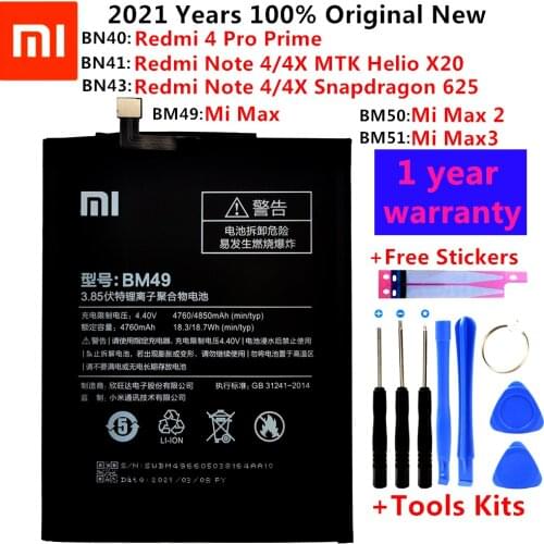 100% Original Replacement Battery For Xiaomi Mi Max Max 2 Max 3 Redmi 4 Pro Prime Redmi Note 4X / Note4 Phone batteries +Tools