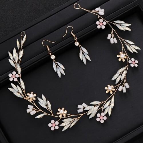 Trendy Wedding Hair Accessories Handmade Gold Rhinestone Crystal Headband Bridal Tiara Earring Queen Hair Accessories 3 Pieces