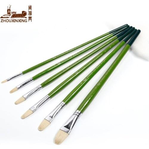6pcs/set pig Bristles Green wood rod gouache oil painting pen acrylic pen watercolor pen art teaching student training