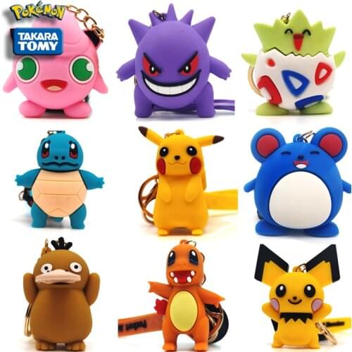 Genuine Pokemon Action Figure Pikachu Keychain Pokémon Keychain Squirtle Psyduck Keychain Children Toy Christmas Gifts