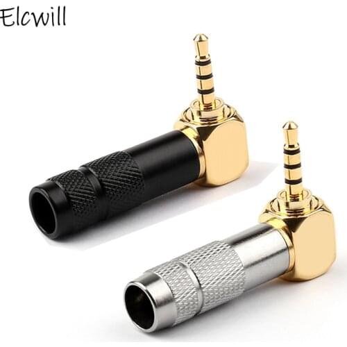 2.5mm Bend Plug Audio Jack 4 Poles Gold-plated Adapter DIY Stereo Headset Soldering Connector 90 Degree Repair Solder Plug