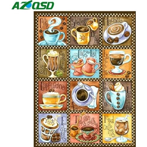 AZQSD Diamond Painting 5D Coffee Cup Picture Of Rhinestones Full Drill Diamond Embroidery Landscape Kitchen Decors Gift Kits