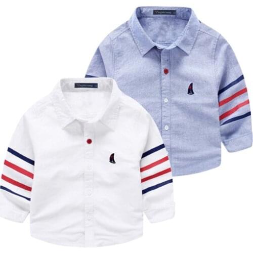 Childrens striped long-sleeve lapel shirt