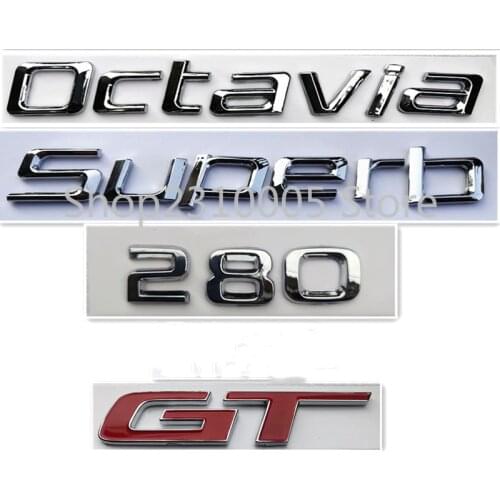 ABS Letters Emblem Logo Red GT Chrome 280 Lowercase Superb Octavia for Skoda Car Trunk Door Lid Badge Model Nameplate Sticker
