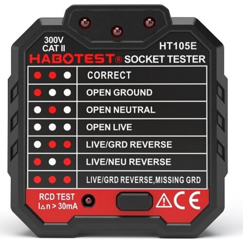 HABOTEST HT105E Advanced RCD Electric Socket Tester Circuit Line detector & Wall Plug Breaker for Finder Electric Leakage Test