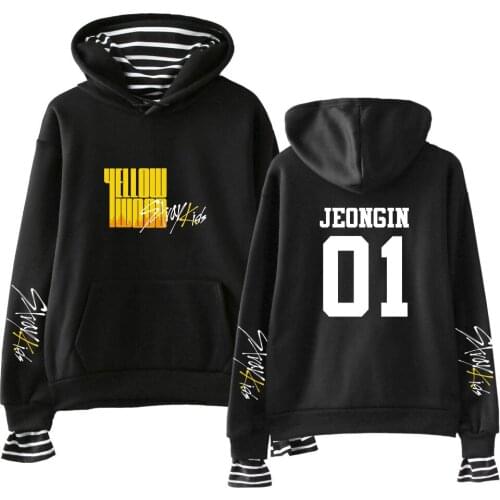 Leisure HIP HOP 2D Stray Kids Yellow Wood Print Fake Two Pieces Hoodies Autumn Women Sweatshirts trendy streetwear hooded