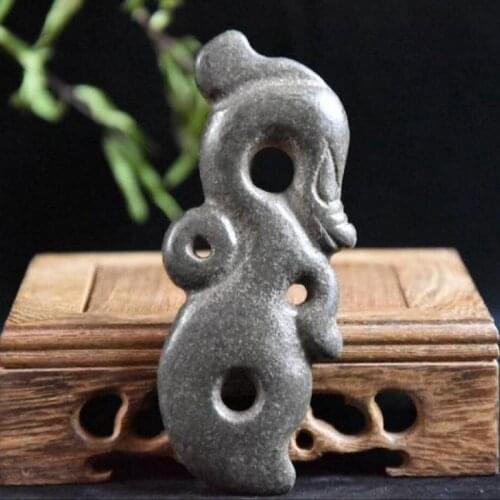 Hongshan culture archaize black iron meteorite sculpture Iron Dragon Axe statue