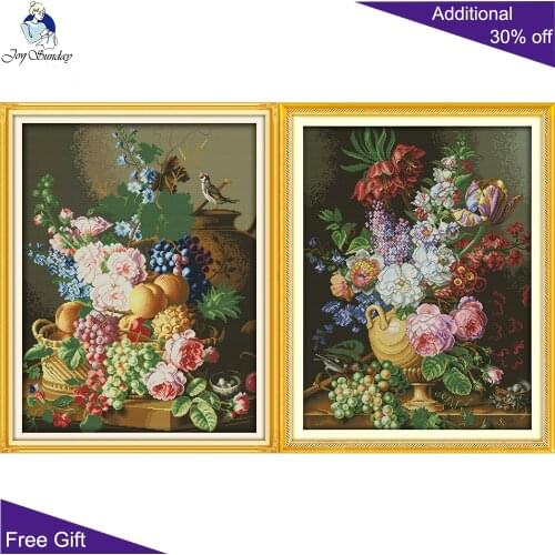 Joy Sunday Beautiful Vase H404(2) H405(3) 14CT 11CT Counted and Stamped Flowers Home Decor Needlework Cross Stitch kits