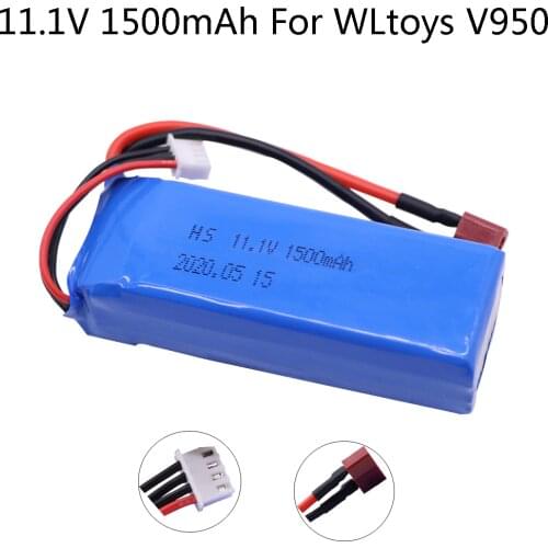 11.1V 1500mAh Lipo Battery For WLtoys V950 RC Models Airplane Helicopter spare parts 11.1V Rechargeable Lipo Battery T Plug 3S