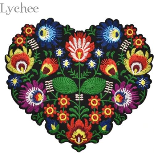 Lychee Life Heart Shape Flower Embroidery Applique Patches For Clothing Iron On Patch Applique For DIY Clothes Sewing Craft