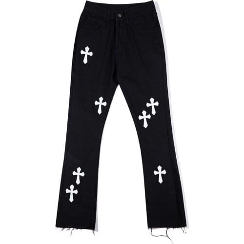 New Genuine Leather Cross Jeans For Men 2021 High Street Blue Jeans Homme Loose Straight Hearts Pants Moto Trouse