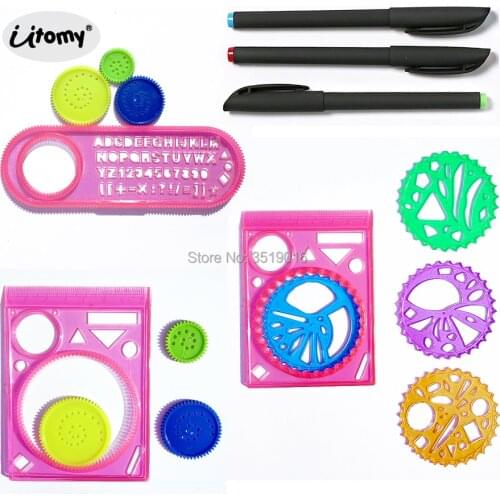 Creative Spirograph Design Tin Set Spiral Art Drawing Toys,Spiral Designs Interlocking Gears & Wheels Educational toys for kid