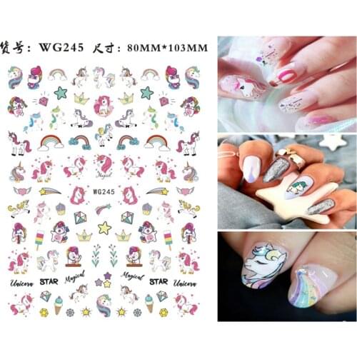 10PCS3D10pcs cartoon unicorn rainbow nail art stickers unicorn nail repair adhesive decal tool decoration set
