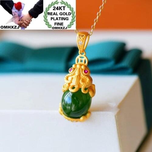 OMHXZJ Wholesale CA508 European Fashion Fine Woman Man Party Birthday Wedding Gift Vintage PIXIU Zircon 24KT Gold Pendant Charm