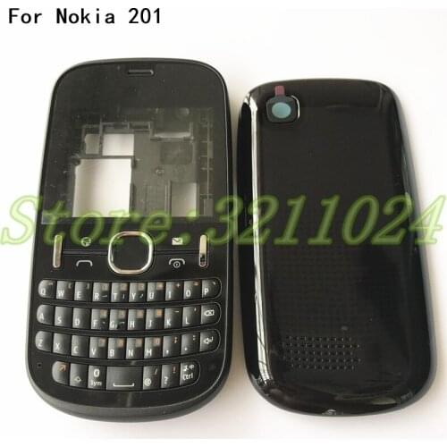 Original Full Housing For Nokia 201 Case Cover Facing Frame + Middle + Back Cover +Keypad+Logo