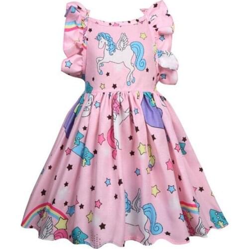 Fancy rainbow Unicorn Dress for Girls Princess Unicorn Party Dresses Summer Kids Dresses for Girl pink ruffle dress 2-7years