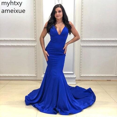 Plus Size Royal Blue Mermaid Style Evening Dress Sleeveless Chapel Train Full Length Special Occasion Party Gowns Robe De Soiree