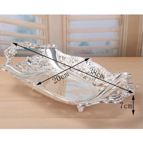 Creative silver metal tuit bowl storage tray with handle for fruit home decoration weedding decoration SG089