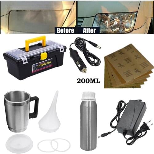 Car Headlight Polish Refurbish Vehicle 200ml Fluid Car Glass Non-Scratch Headlight Refurbishmen Repair Kit with Tool Box