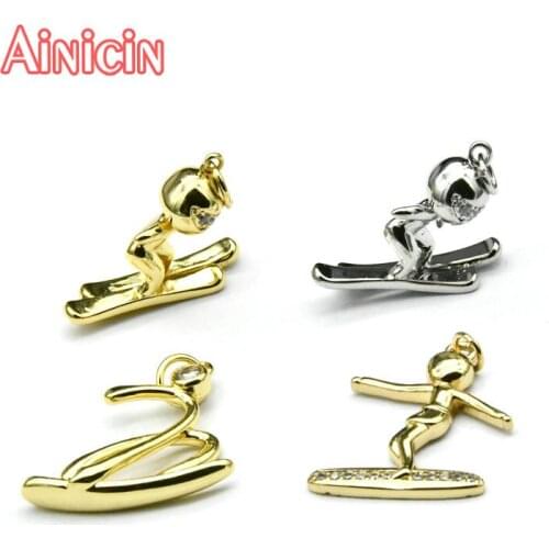Gold Silver Plating Metal Copper Surfers & Skier Pendants Fashion Loverly Girls Necklace Gift Jewelry 10pc