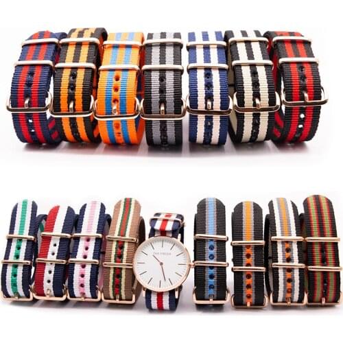 Military Ballistic Nylon Strap 18MM 20MM 22MM 24MM Width Flat Lug Men Women Watch Replacement Wristband with Rose Pin Buckle