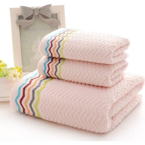 Drop ship water wave 3pcs/set towel set fashion Pink printed soft Home Terry 100% cotton Face towel 2pcs and bath towel 1pc