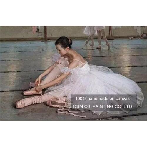 Handmade High Quality Dancer to Adjust the Shoes Oil Painting Wall Decor Imitation Ballet Paintings Edgar Degas Works Painting