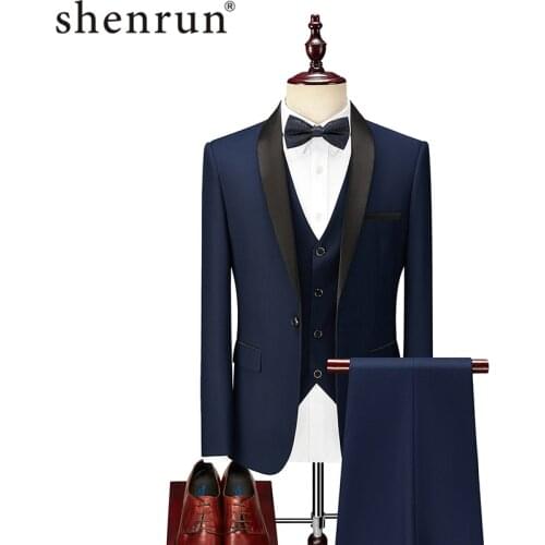 Shenrun Men Suit Tuxedo Groom Wedding Tuxedos Prom Ball Banquet Formal Suits Marriage Evening Dinner Three Pieces Shawl Lapel