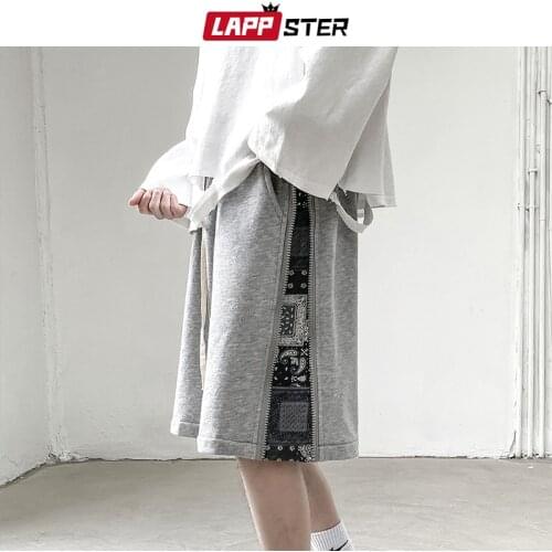 LAPPSTER Men Patchwork Harajuku Causal Shorts 2021 Summer Mens Streetwear Basketball Shorts Male Cotton Loose Running Shorts 5XL