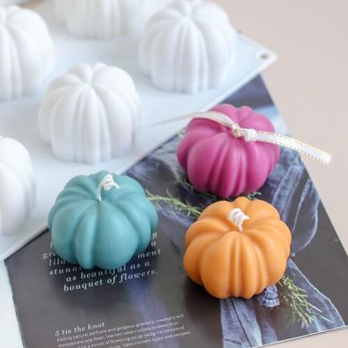 6-hole Pumpkin Candle Silicone Mold Christmas Pumpkin Shape Aromatherapy Candle Making Jars DIY Soap Mold Fondant Tools