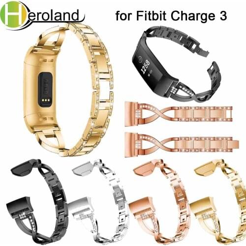 Replacement Steel WatchBand For Fitbit Charge 3 4 Wristbands Smart Watch Band Strap Bracelet Crystal Metal Genuine Luxury alloy