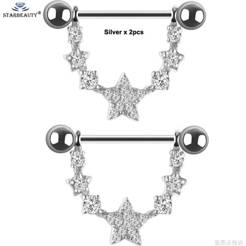Starbeauty 2pcs Shinning Star Nipple Ring Helix Piercing Earring Private Party Sexy Women Nipple Piercing Surgical Steel Pircing