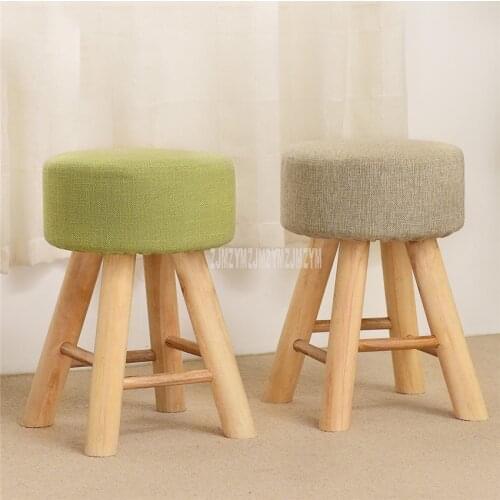 Fashion Modern Upholstered Soft Sponge Seat Dining Make Up Stool Solid Pine Wood Leg Living Room Round Ottoma Stool Washable