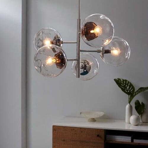 Modern Chrome Metal Led Chandelier Lighting Dining Room Glass Ball Led Pendant Chandeliers Lights Bedroom Hanging Lamp Fixtures