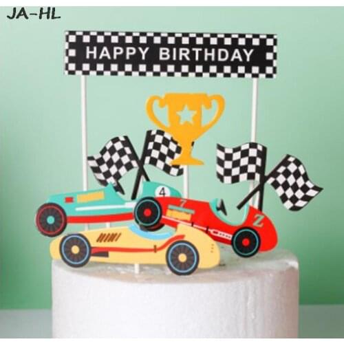 Racing Car Theme Happy Birthday Cake Topper Kids Baby Shower Birthday Party Decoration Cartoon Candy Bar Cake Supplies