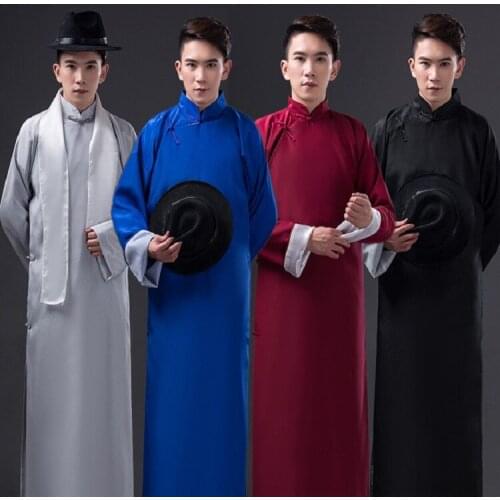 Long Sleeve Chinese Traditional Clothing Tang Suit Mandarin Collar minister long gown robe traditional Chinese Long robe