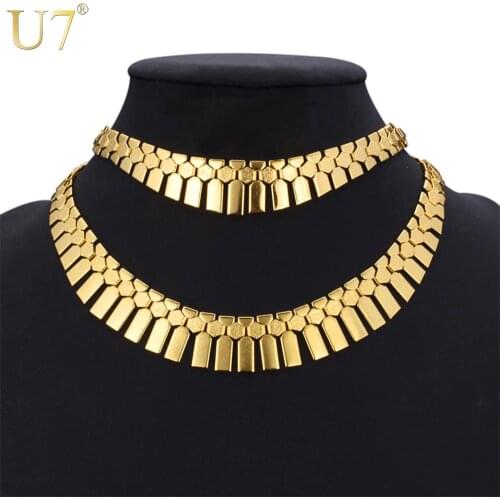 U7 Fashion Hip Hop Dubai Gold Color African Jewelry Set Women Trendy Tassels Egyptian Bracelet Necklace Set Wedding Bijoux S461