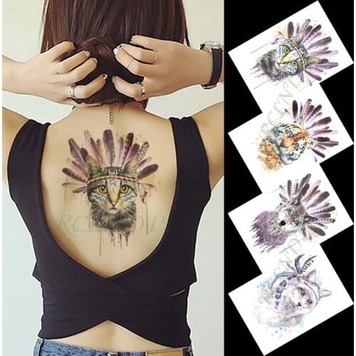 Waterproof Temporary Tattoo Sticker cat wolf tiger feather large size art tatto flash tatoo fake tattoos for girl men women