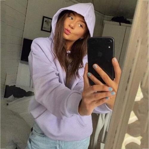 Foridol casual hoodies sweatshirt women pockets autumn winter purple sweatshirt streetwear oversized khaki pullovers coat