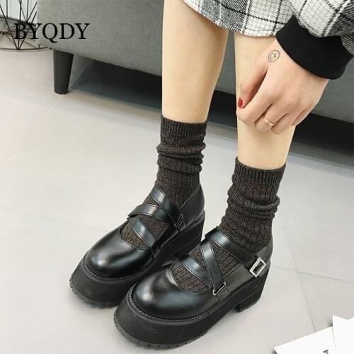 BYQDY Spring Woman Shoes Patent Leather Wedge Pumps For Girls Buckle Strap Mary Janes Lolita Shoes Office Footwear Promotion