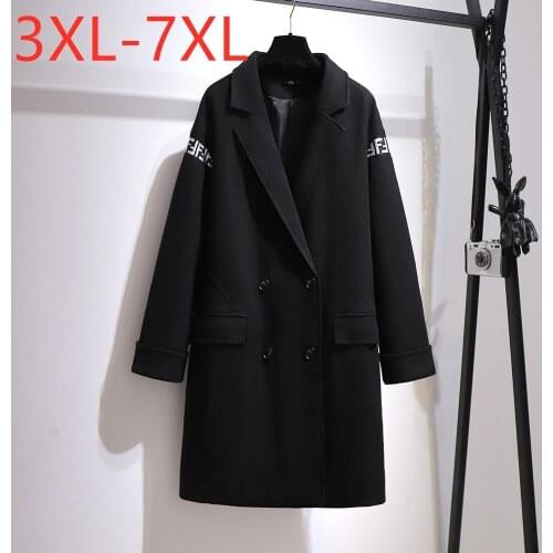 New 2020 Ladies Winter Plus Size Overcoat For Women Large Long Sleeve Loose Black Button Pocket Woollen Coat 3XL 4XL 5XL 6XL 7XL