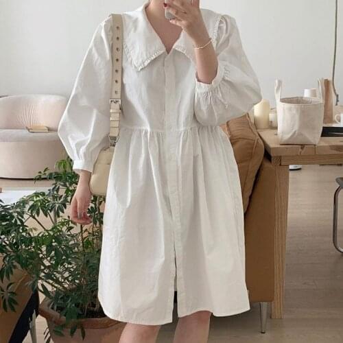 2021 New Elegant Ruffles Women Dress Vintage All Match Femme Office Lady Vestidos Streetwear Puff Sleeve Retro Summer Dress Chic