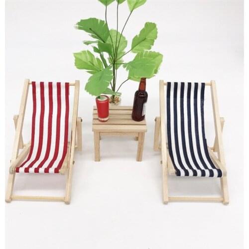 1PC Wooden Lounge Chair Striped for 1/12 Dollhouse Miniature Furniture for Dolls Dollhouse Beach Chair Christmas Gift Kids Toy