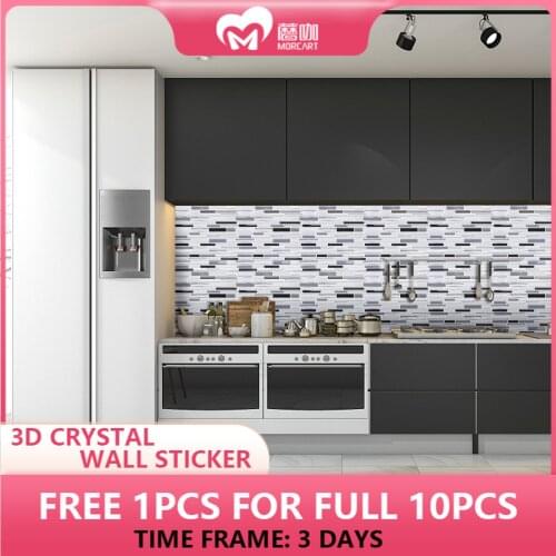 12Sheets 12*12inch Grey Self-adhesive Mosaic Tiles Wall Sticker Light 3D Backsplash Peel and Stick House Decoration Smart Tile