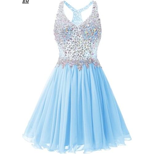 2019 Red V Neck Chiffon Short Prom Dresses Beading Graduation Cocktail Formal Homecoming Party Gown Vestido de Formatura BM83