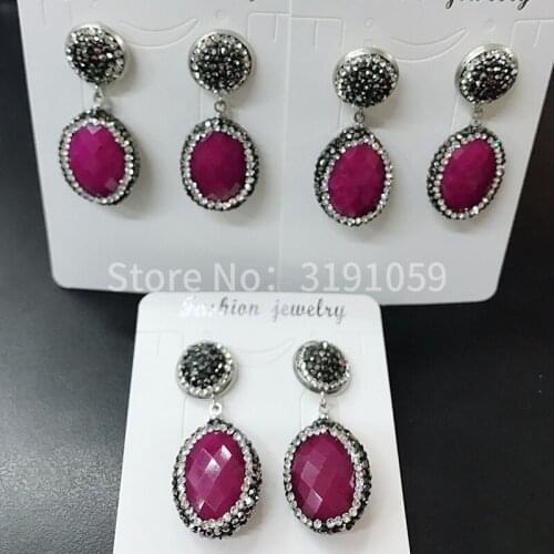Red Jade Crystal Earring drops micro - shaped earrings for long - style bridal gown high - grade earrings 3pairs
