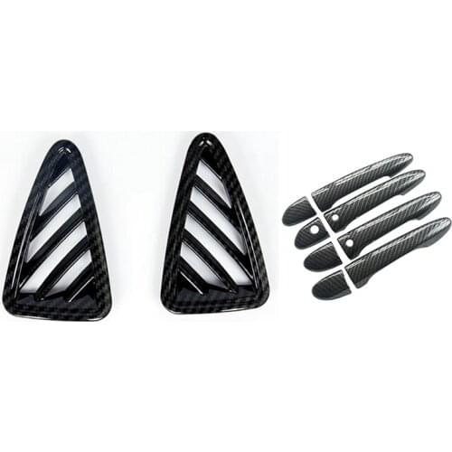 8 Pcs Sport Carbon Fiber Style Door Handle Cover Trim & 2 Pcs Air Conditioner Vent Outlet Panel Trim Cover