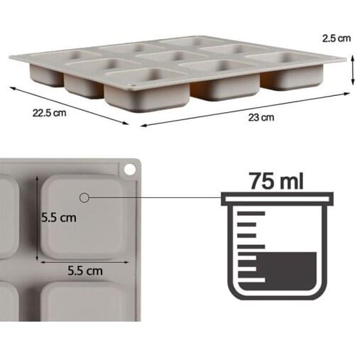 9PCS Square Designed Essential Oil Soap Candle Silicone Mold DIY Candy Chocolate Birthday Gift Handmde Making Decorating Tools